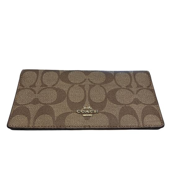 Coach Bifold Wallet in Signature Brown Coated Canvas Logo Print - Picture 1 of 6